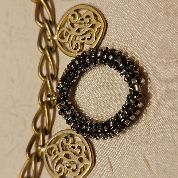 KENNETH COLE Vintage Brass, Abalones & Deep Blue stones Necklace - Picture 2 of 12